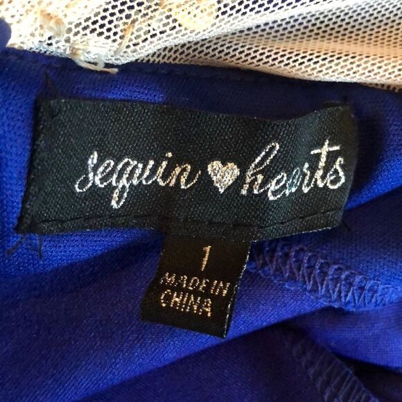 Sequin Hearts Beaded Ruffle Back Scuba Gown Sz 1 - Picture 7 of 8